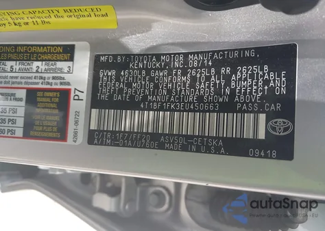 2014 Toyota Camry Se из США, поврежденный, VIN 4T1BF1FK3EU450663